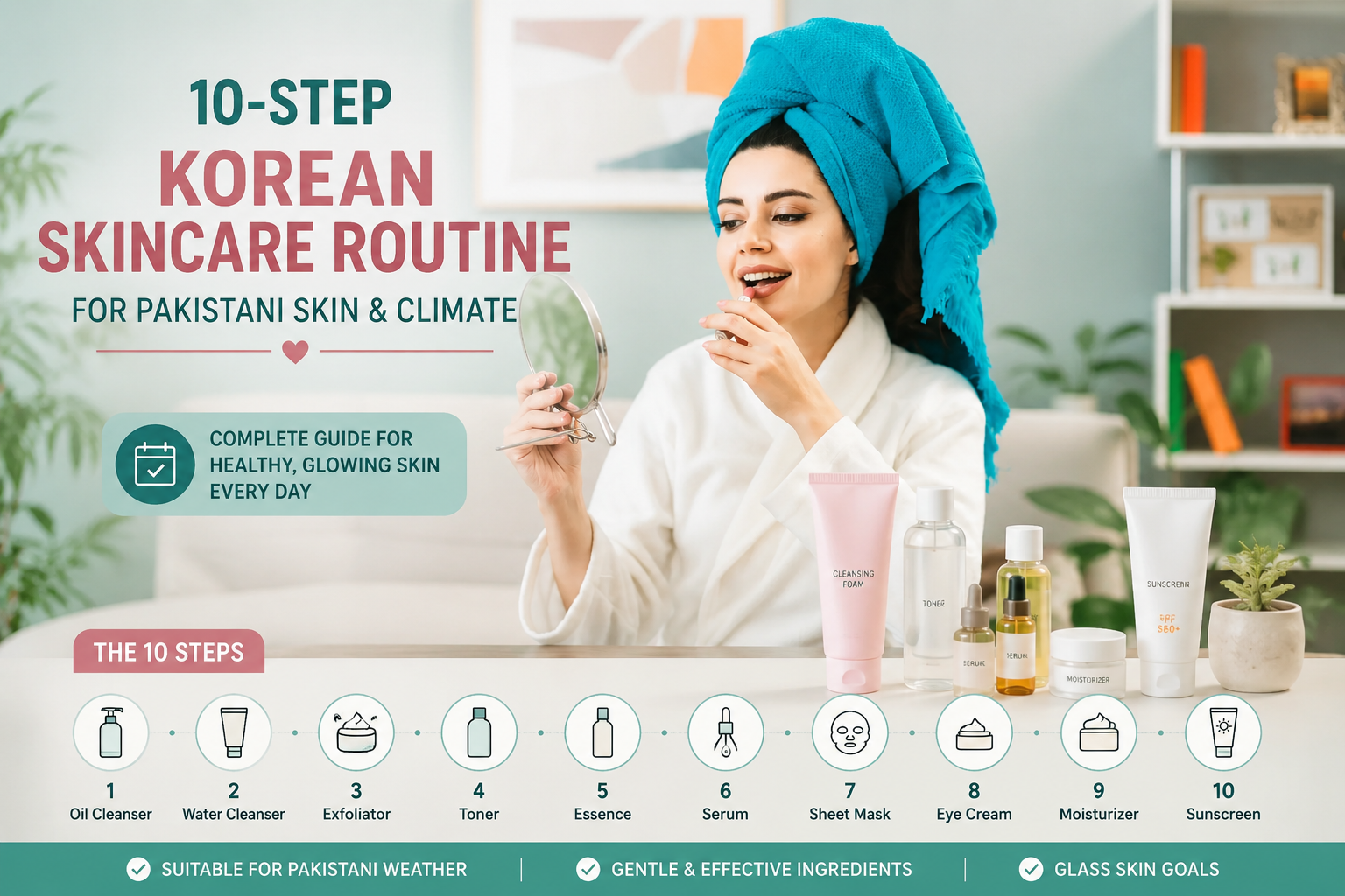 10-Step Korean Skincare Routine for Pakistani Skin & Climate