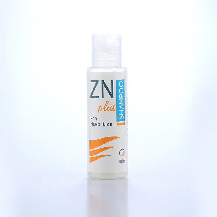 Zn Plus shampoo 100ml bottle labelled For Head Lice