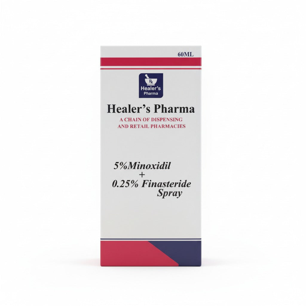 Minoxidil 5% and Finasteride 0.25% hair spray bottle