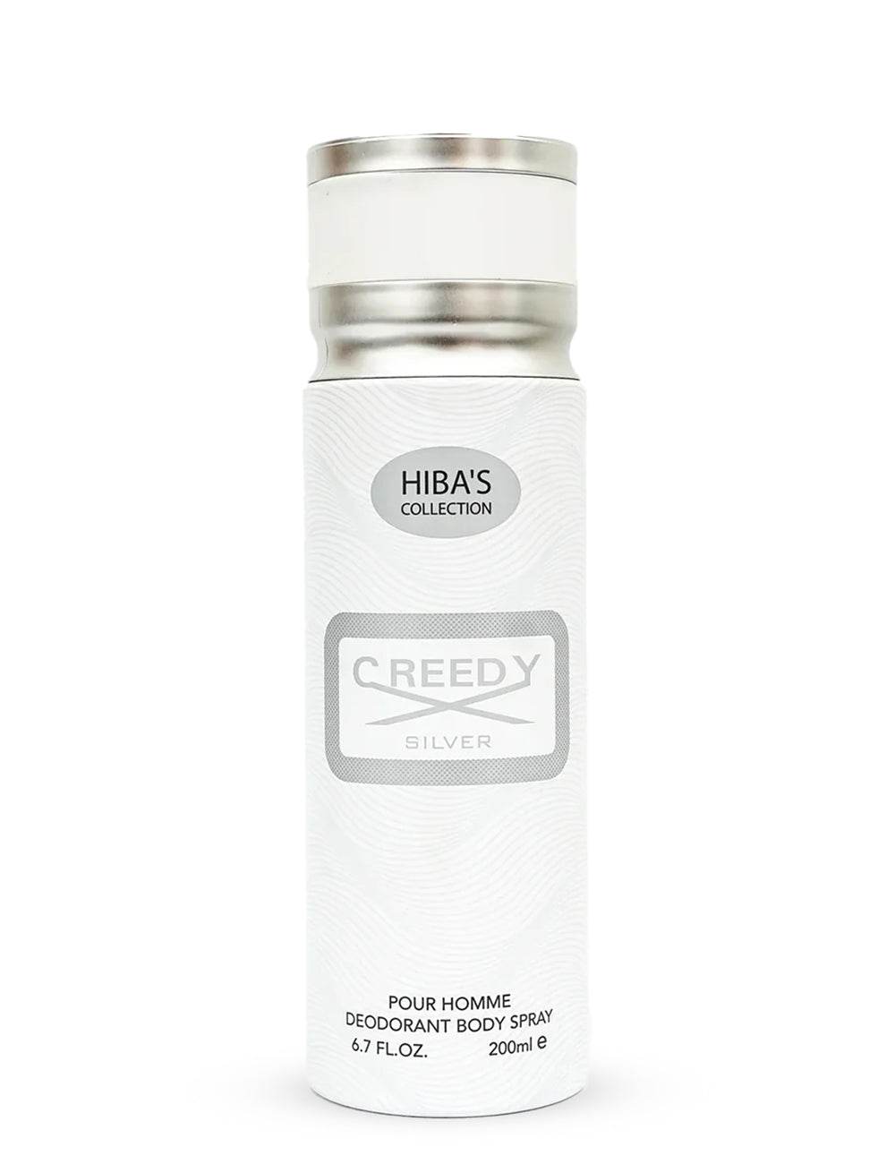 Creedy Silver men’s body spray packaging
