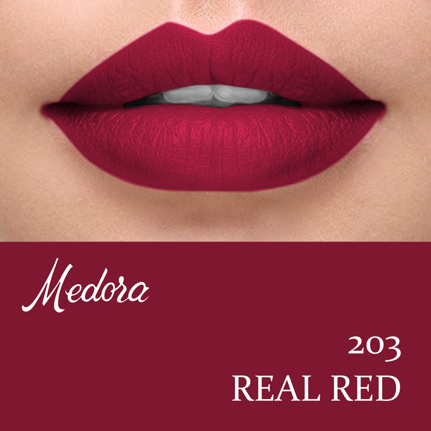 Medora 203 bold red lipstick swatch for Pakistani skin tones