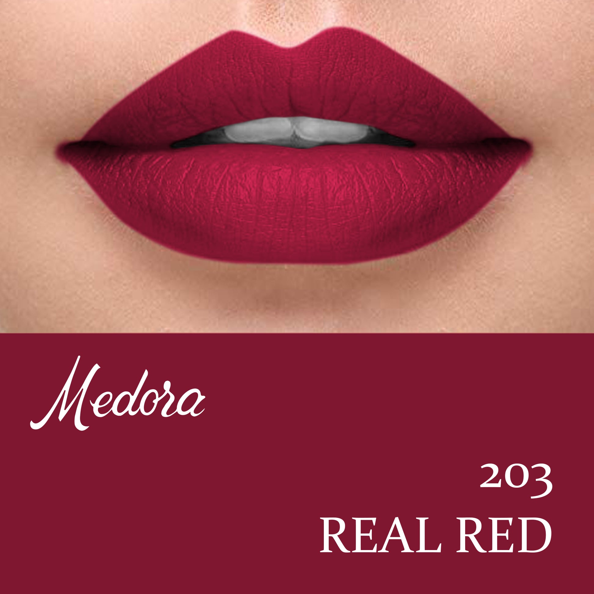 Medora 203 bold red lipstick swatch for Pakistani skin tones