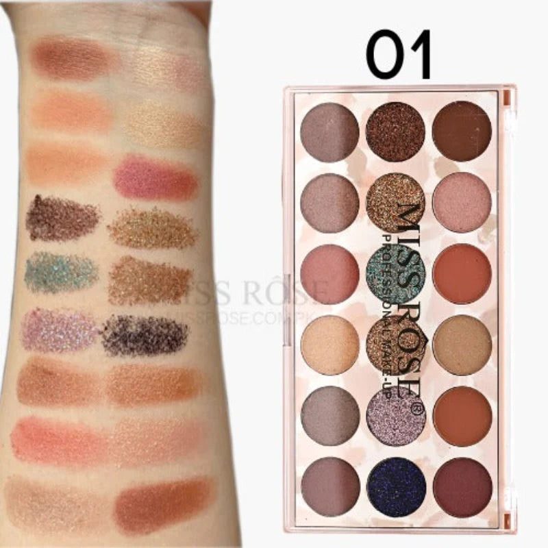Miss Rose 12-Color Eyeshadow and 6-Color Glitter Palette M1
