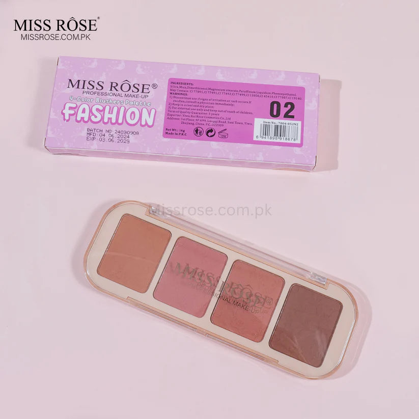 Miss Rose ButterBlend 4-Color Blush Palette N2 – Natural Cheek Color & Glow - Medoinn