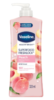 Vaseline Healthy Bright Peach body lotion close up
