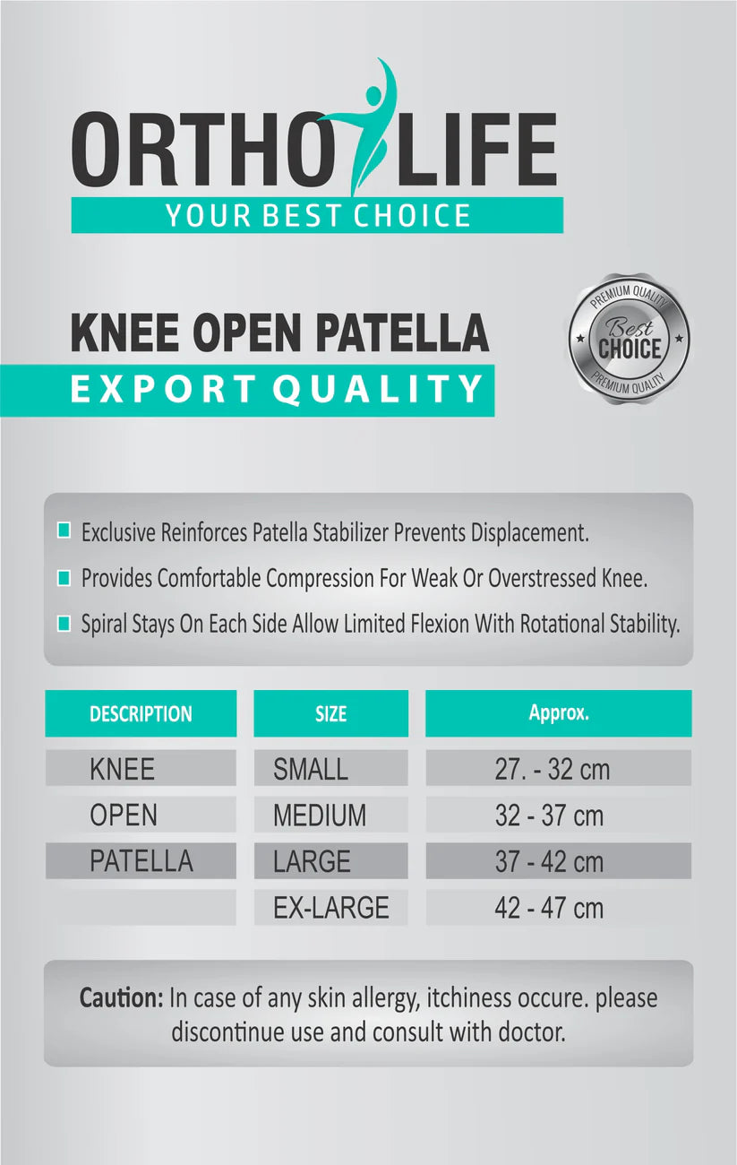 Ortholife Knee Open Patella pack details | Medoinn Pakistan