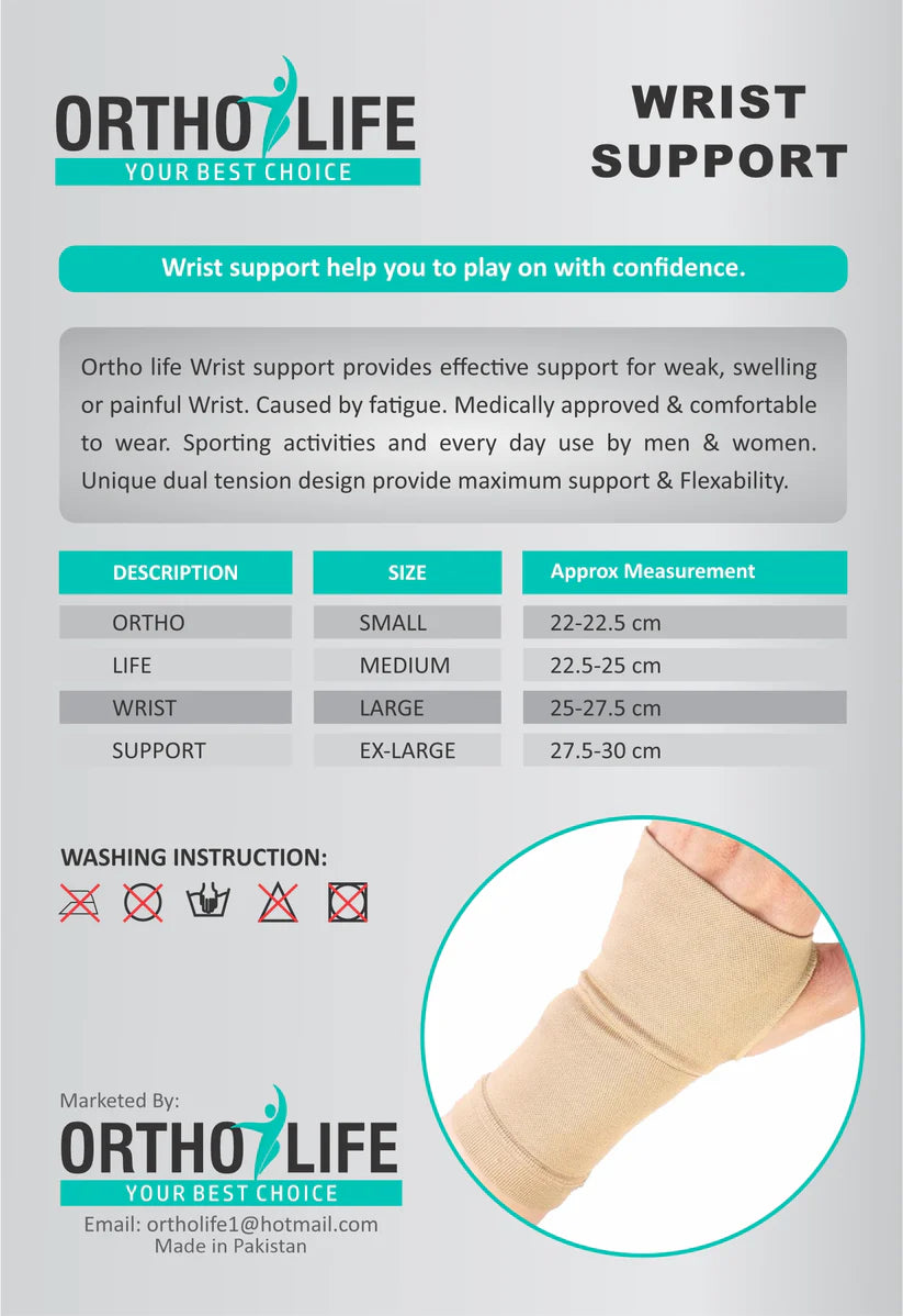 Ortholife Wrist Support (Single) pack details | Medoinn Pakistan