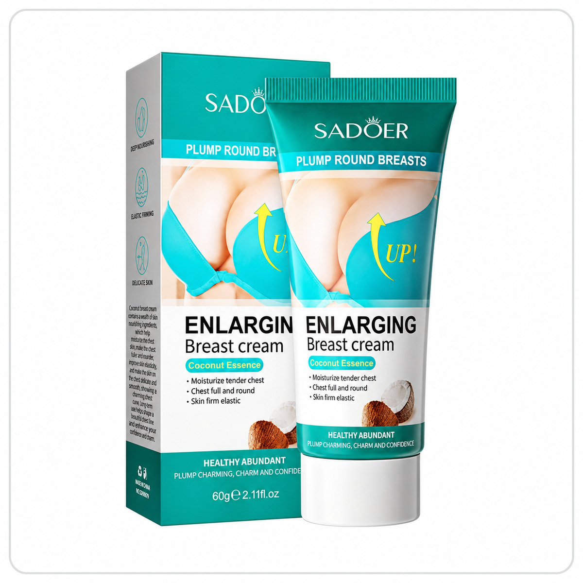 Sadoer Coconut Breast Cream 60g tube and box on white background | Medoinn