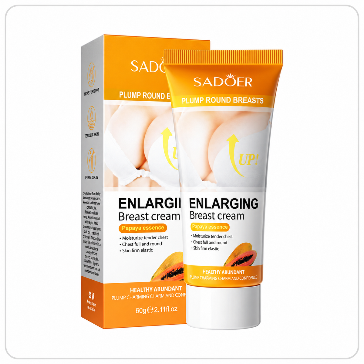 Sadoer Papaya Breast Cream 60g orange tube and box on white background | Medoinn