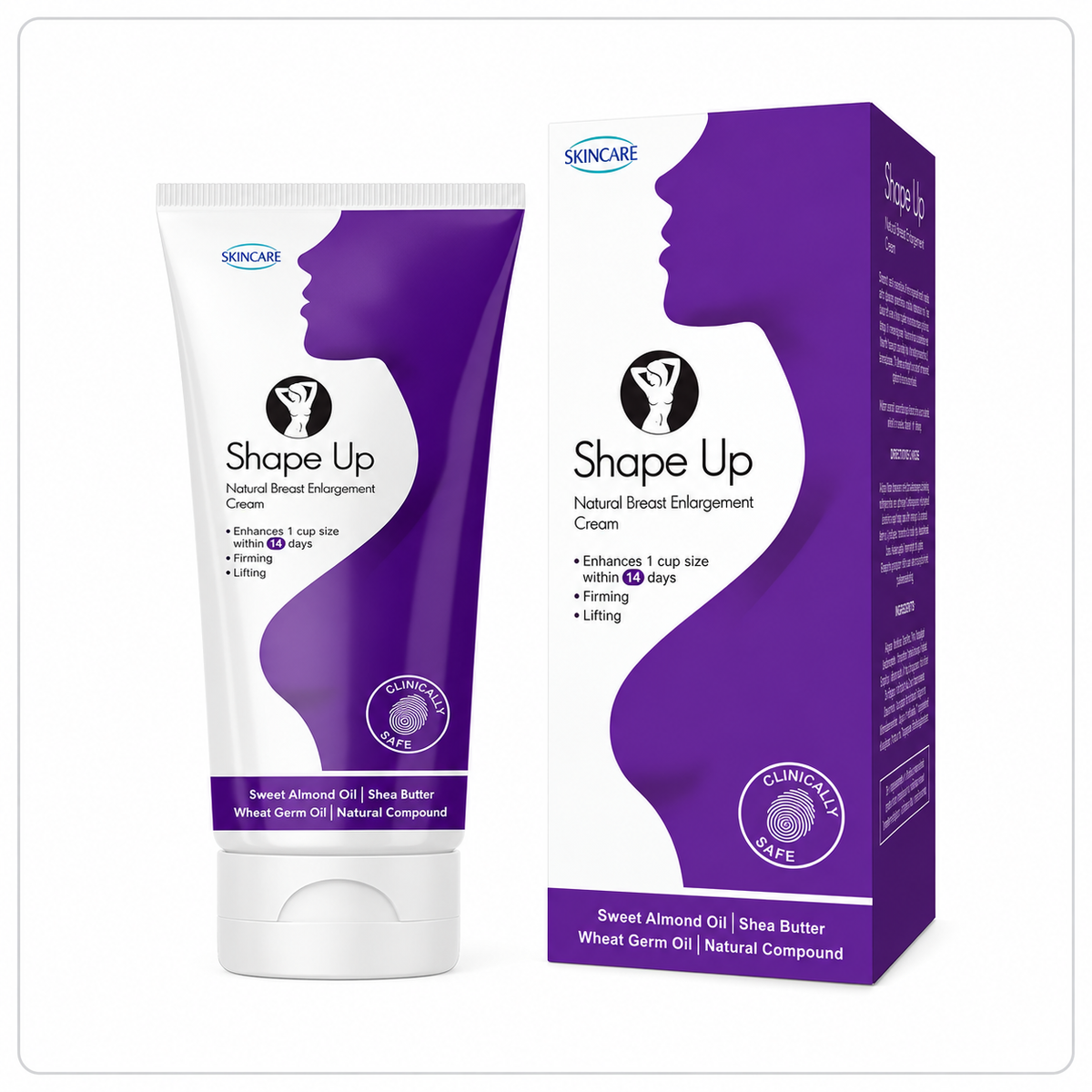 Shape Up Natural Breast Firming Cream 125ml tube and box on white background | Medoinn