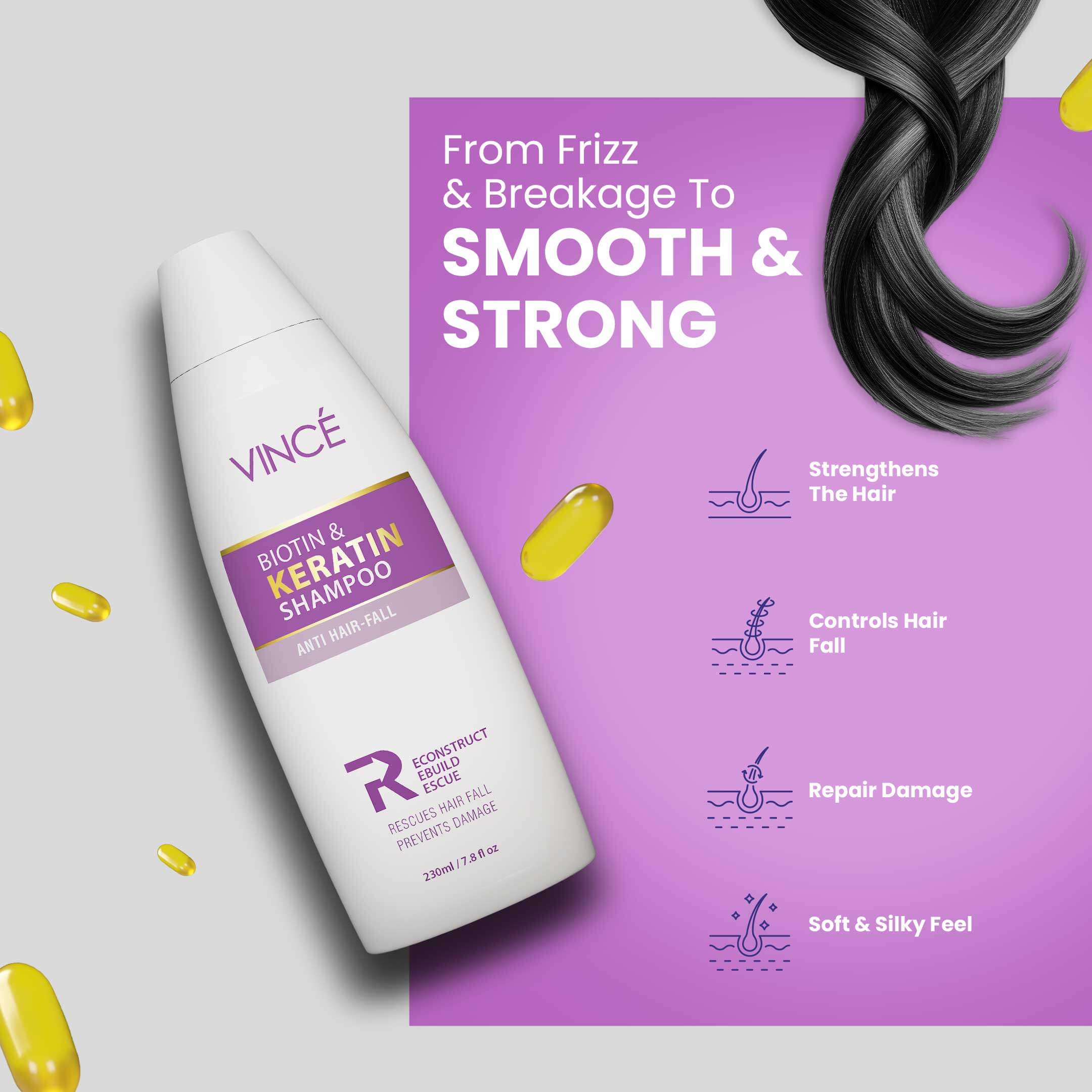 Vince Biotin & Keratin Shampoo for scalp cleansing and smoother hair feel