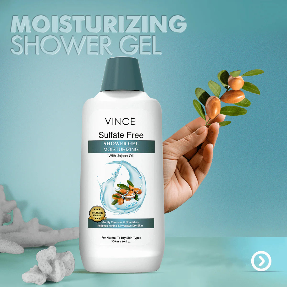 Vince Moisturizing Shower Gel with jojoba oil for soft-feeling skin
